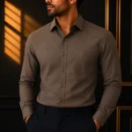 پیراهن مردانه نخی ملانج شکلاتی